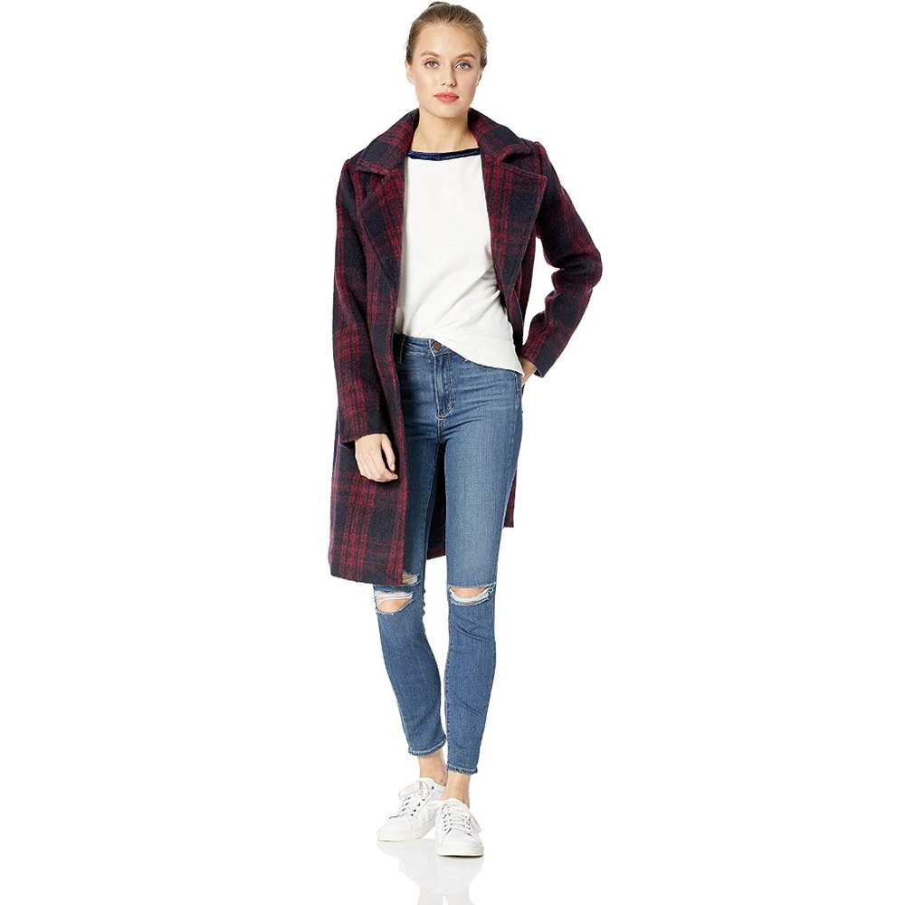 Cupcakes and Cashmere Drape Front Coat Plaid Sz S